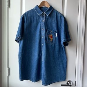 Disney Winnie the Pooh Denim Shirt Jerry Leigh Embroidery oversized Size L